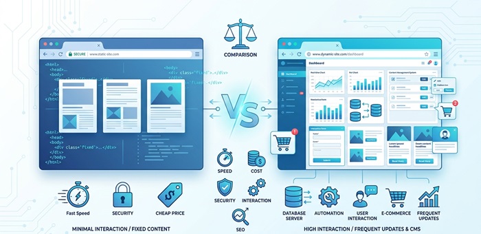مقایسه جامع سایت‌های استاتیک و داینامیک: کدام یک برای کسب‌وکار شما مناسب‌تر است؟